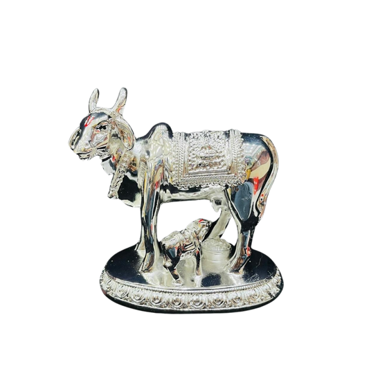 Silver plated cow & calf