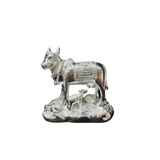 Silver plated cow & calf
