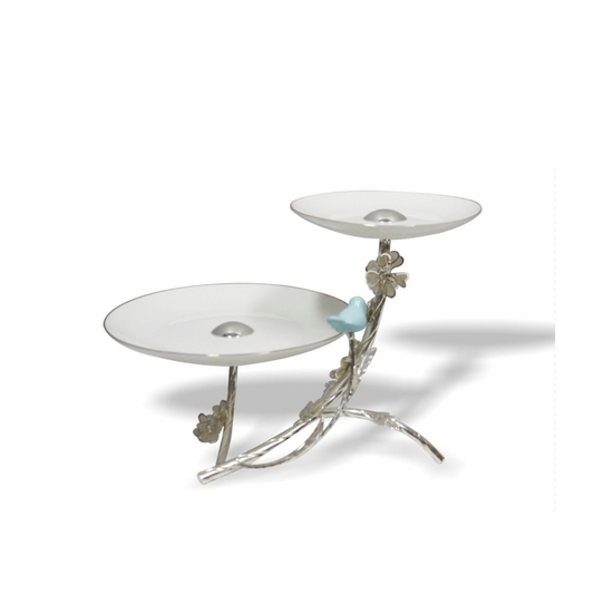 German silver centre piece with green parrot