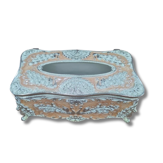 Enamel Peacock Tissue Box (Peach)