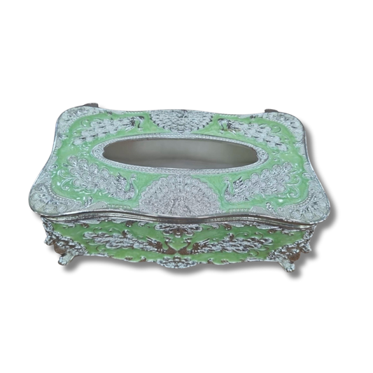 Enamel Peacock Tissue Box (Green)