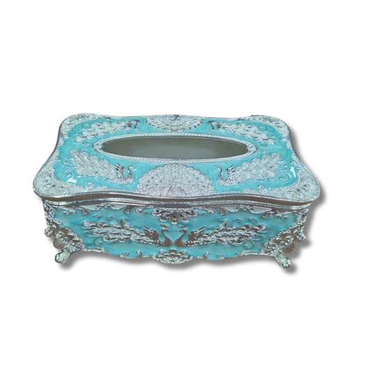 Enamel Peacock Tissue Box (Blue)