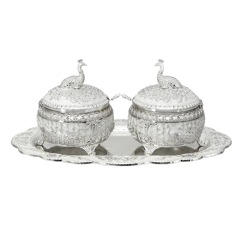 Enamel peacock candy set of 2 (white)