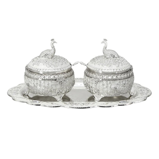 Enamel peacock candy set of 2 (white)