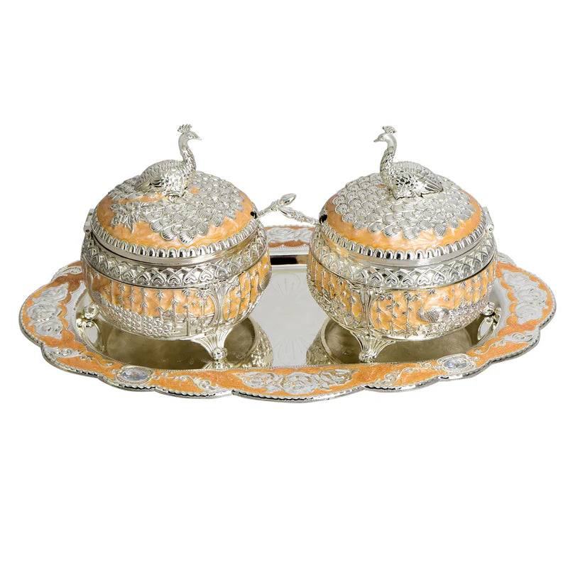 Enamel peacock candy set of 2 (peach)