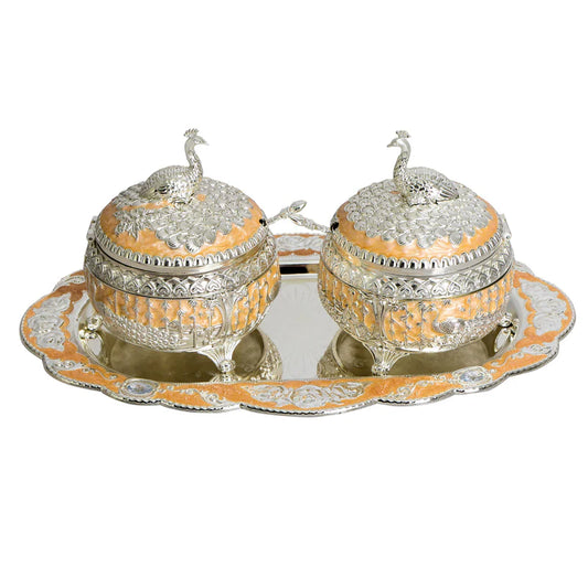 Enamel peacock candy set of 2 (peach)