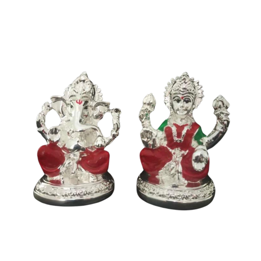 Silver plated ganesh lakshmi idol