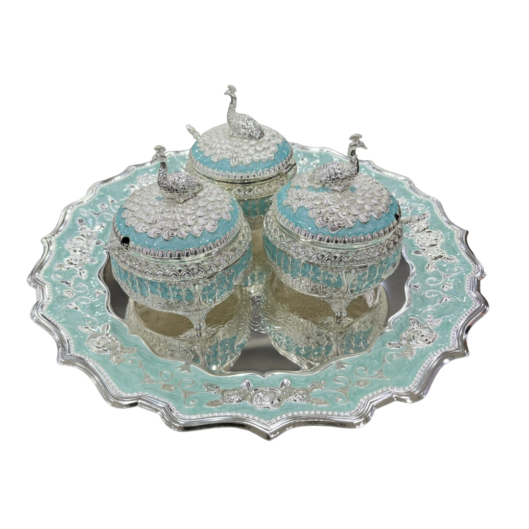 Enamel peacock candy set of 3 (blue)