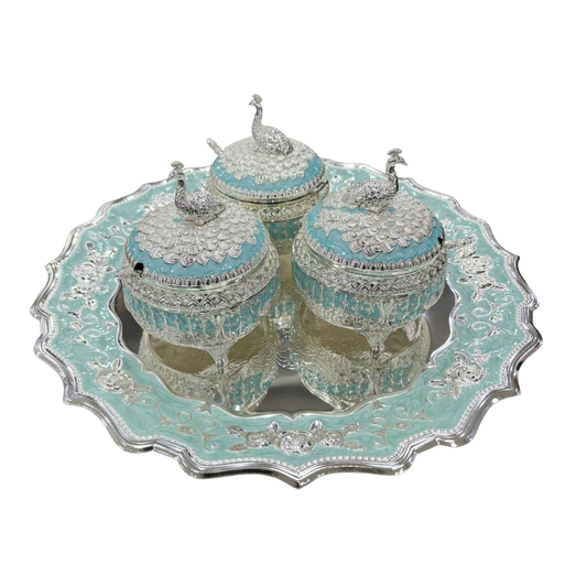 Enamel peacock candy set of 3 (blue)