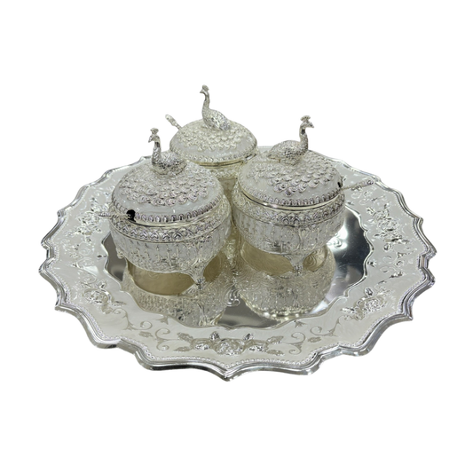 Enamel peacock candy set of 3 (white)