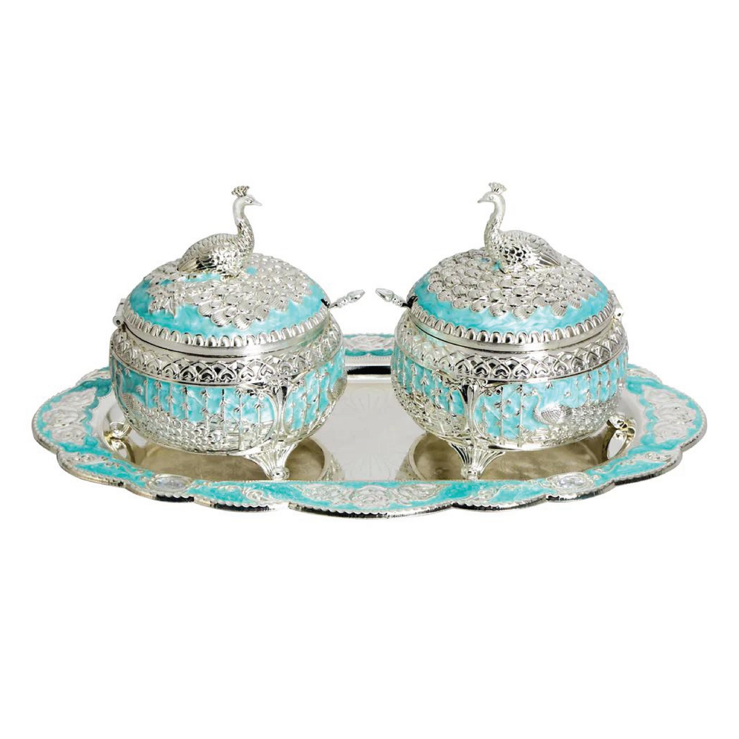 Enamel peacock candy set of 2 (blue)
