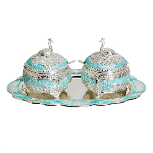 Enamel peacock candy set of 2 (blue)
