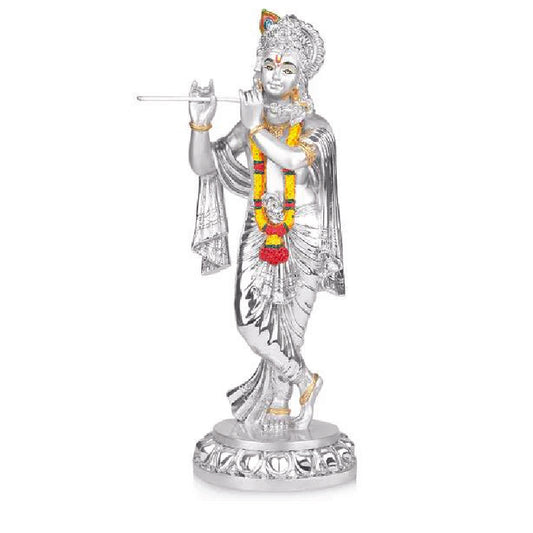 Silver Plated Krishna Idol with Flute