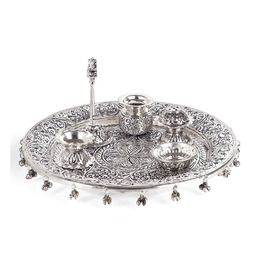 Antique German Silver Pooja Thali Set