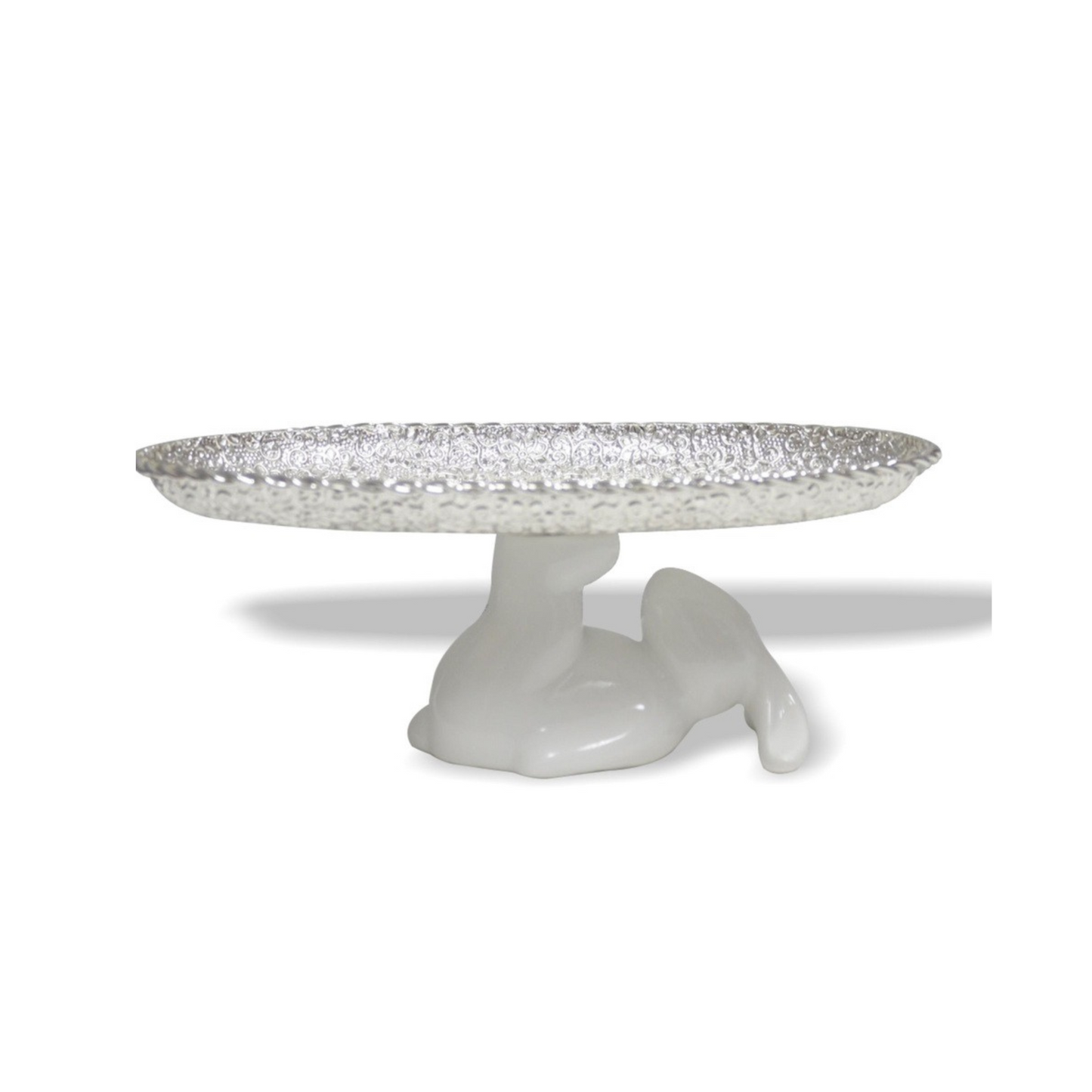German silver ceramic rabbit cake stand