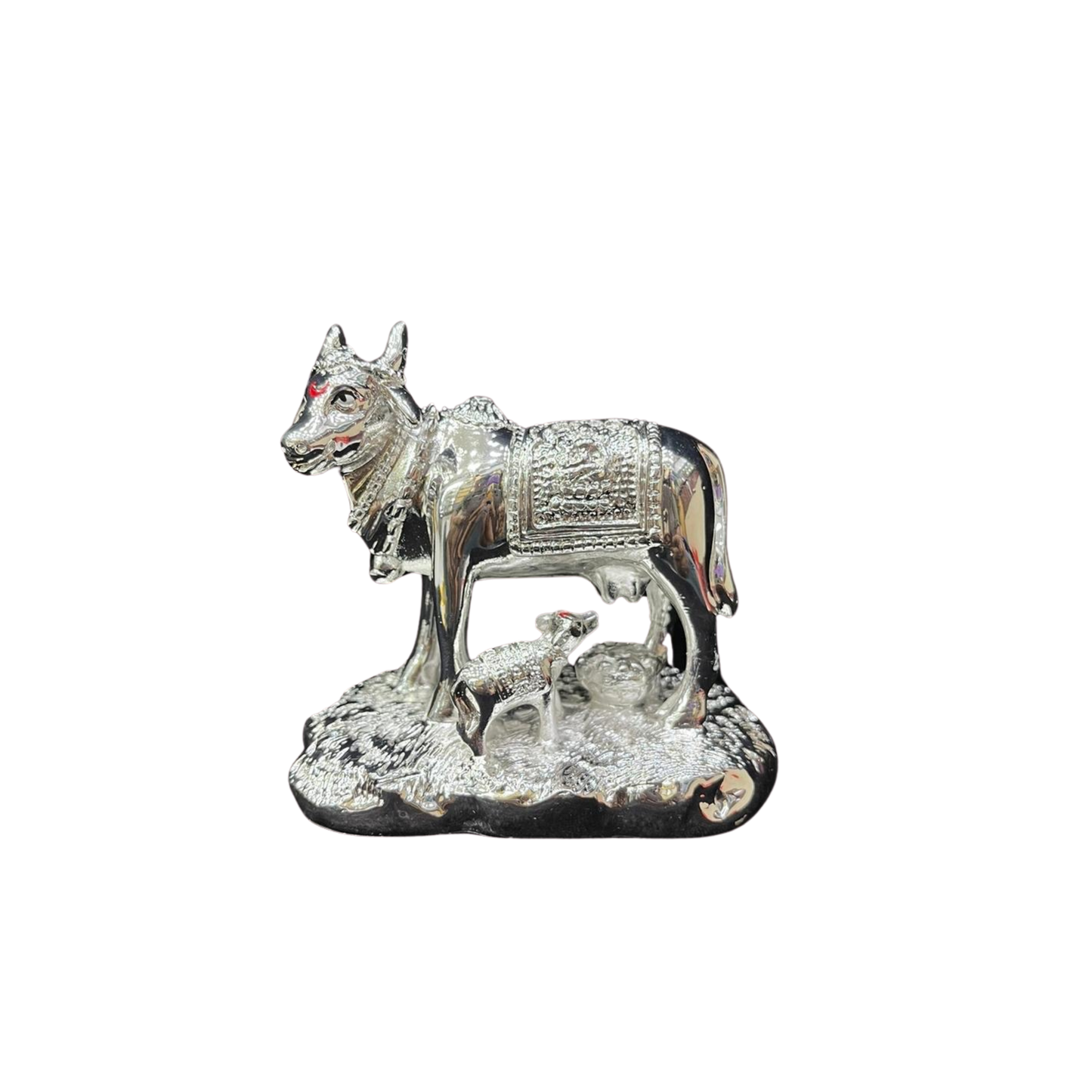 Silver plated cow & calf