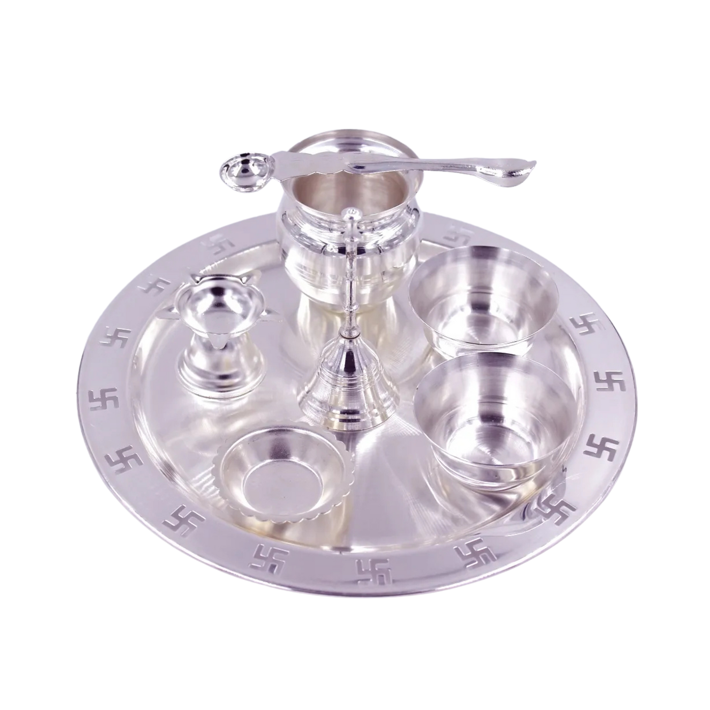 Silver plated pooja thali set