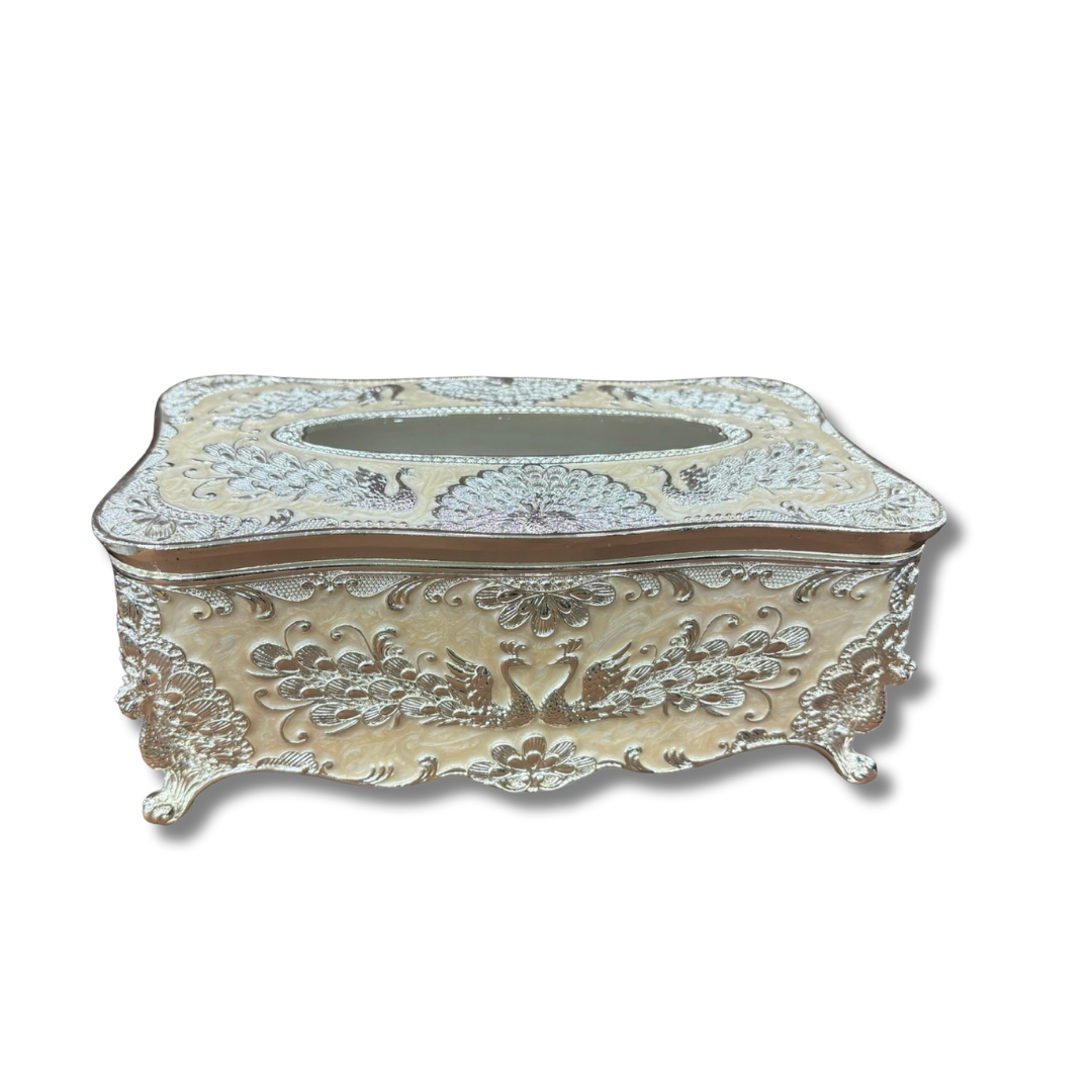 Enamel Peacock Tissue Box (Yellow)