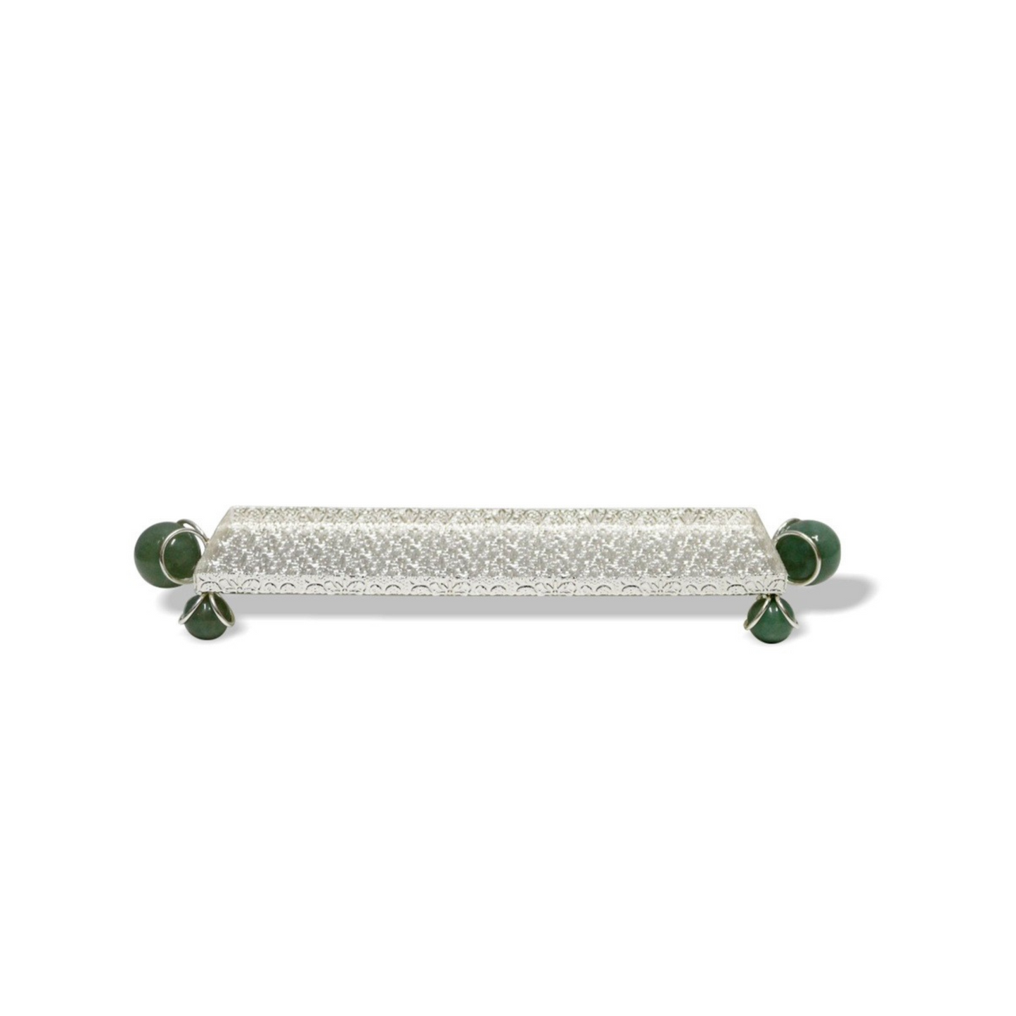 Silver plated rectangle tray with green stone