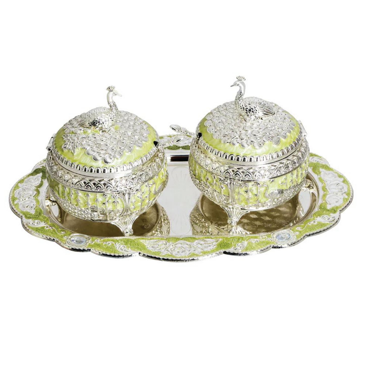 Enamel peacock candy set of 2 (green)